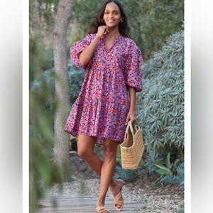 Sundry for Evereve Purple Floral Tiered Blouson Sleeve Dress sz 1 or Small